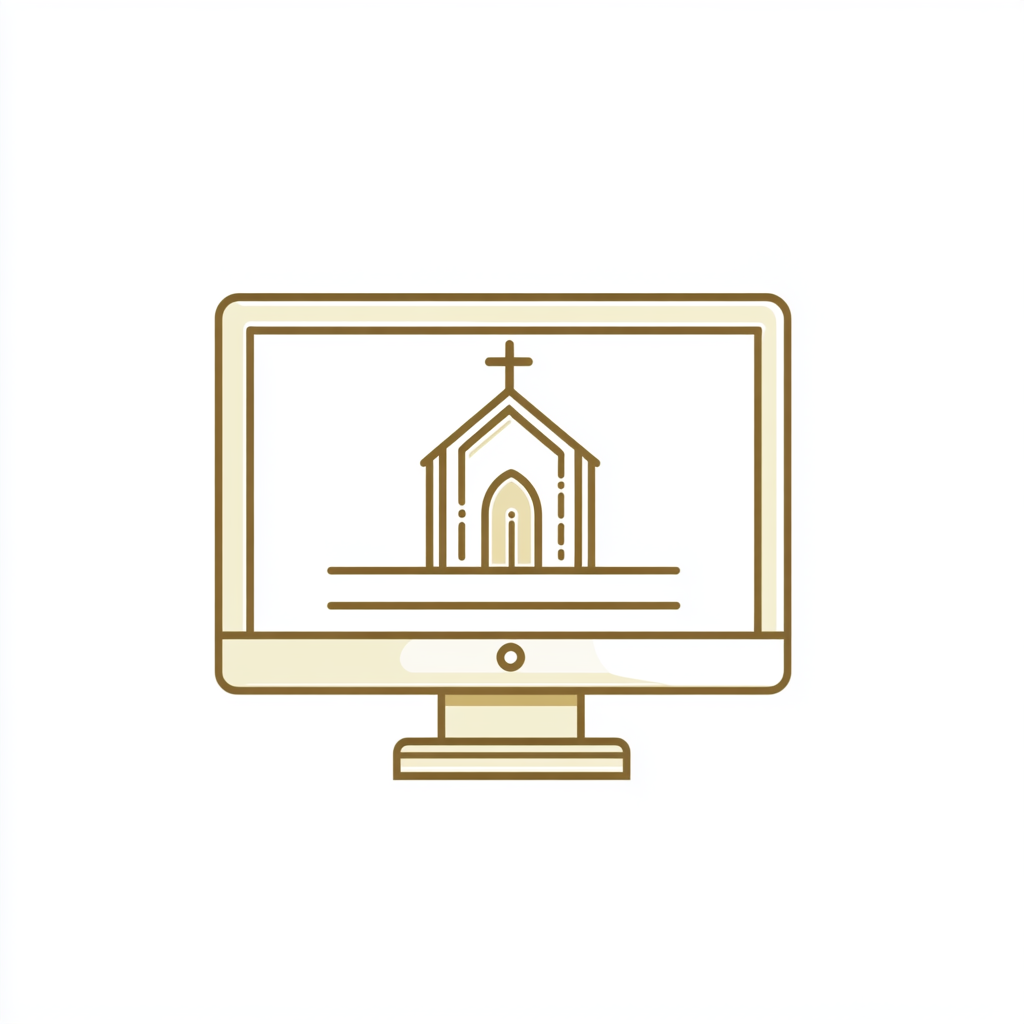 Écran d'ordinateur avec une église affichée, en style vectoriel